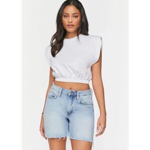 Forever 21 90s Jean Shorts Relaxed Fray Rigid Light Denim 6" Inseam Hi Rise 32